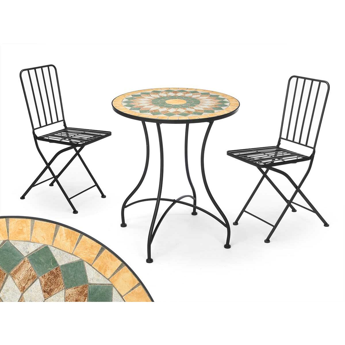 Bord med 2 stolar Ibergarden Mosaico-Forja Svart Ockra 100 x 30 x 65 cm