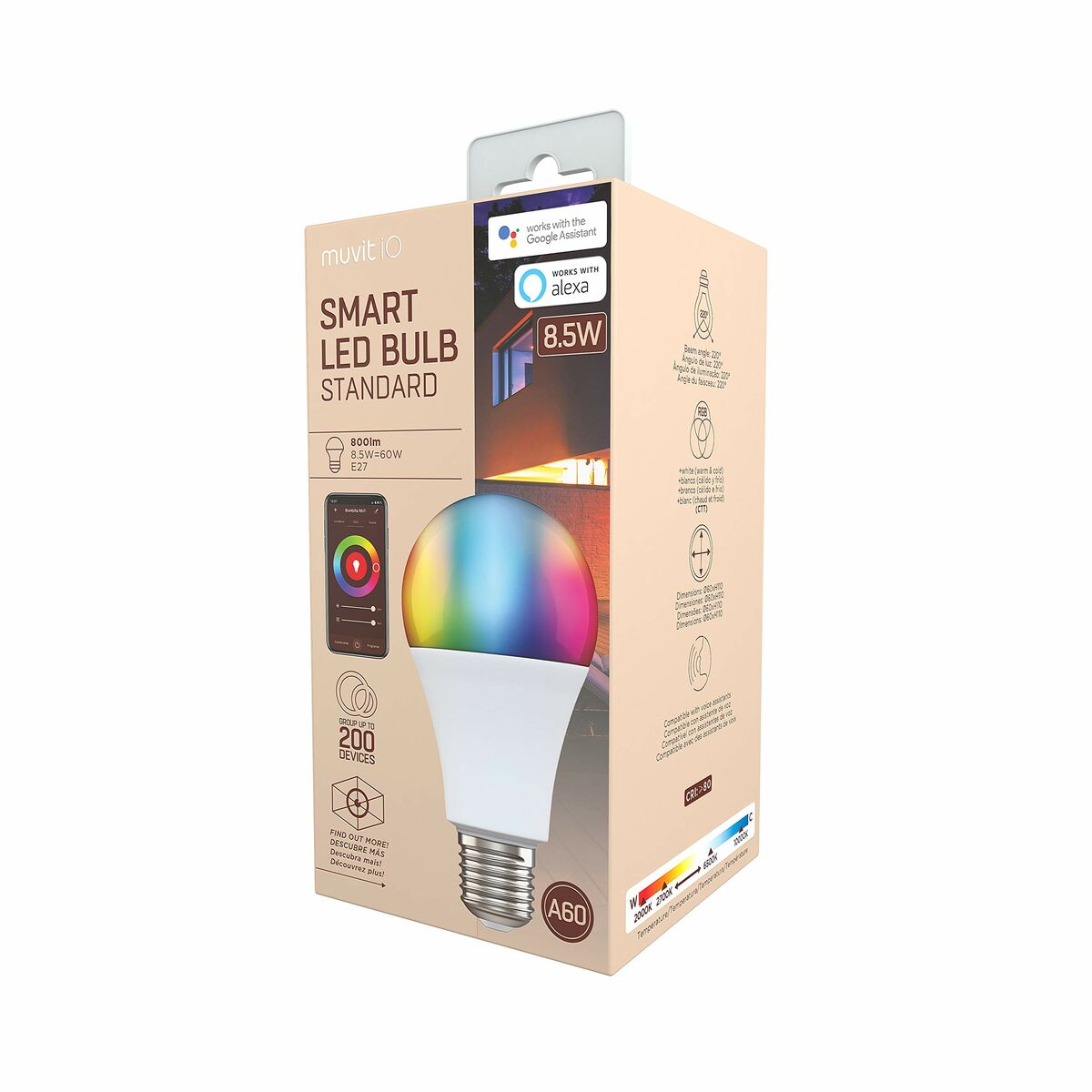 Smart-Lampa Muvit MIOBULB008 Wi-Fi 8,5 W E27 LED 2700 K 6500 K 800 lm - 2