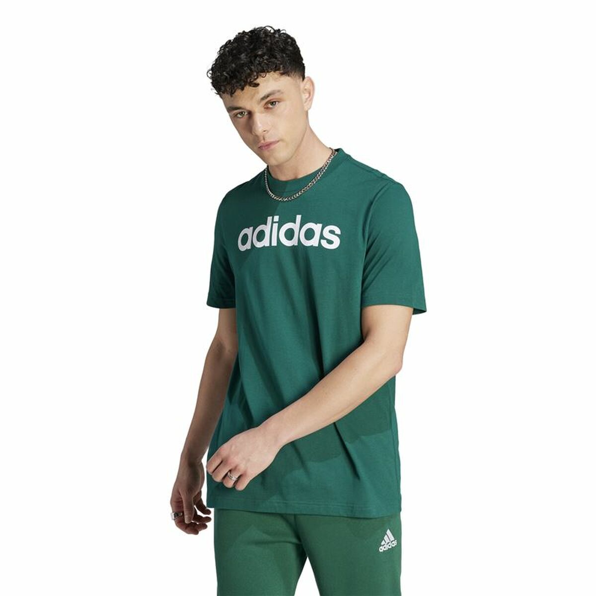 T-shirt med kortärm Herr Adidas Linear Sj Oliv S - 2