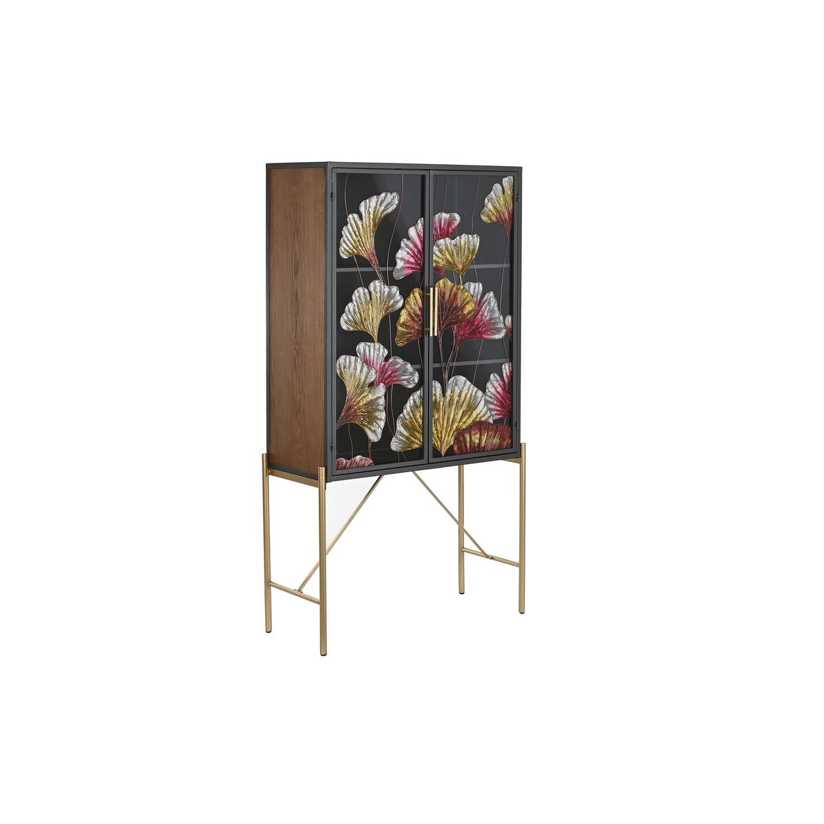 Skänk DKD Home Decor 85 x 35 x 155 cm Glas Svart Rosa Gyllene Metall Gul