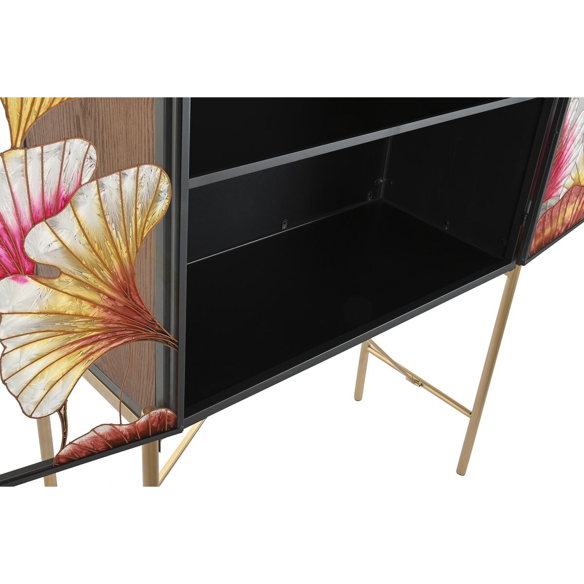 Skänk DKD Home Decor 85 x 35 x 155 cm Glas Svart Rosa Gyllene Metall Gul - 4