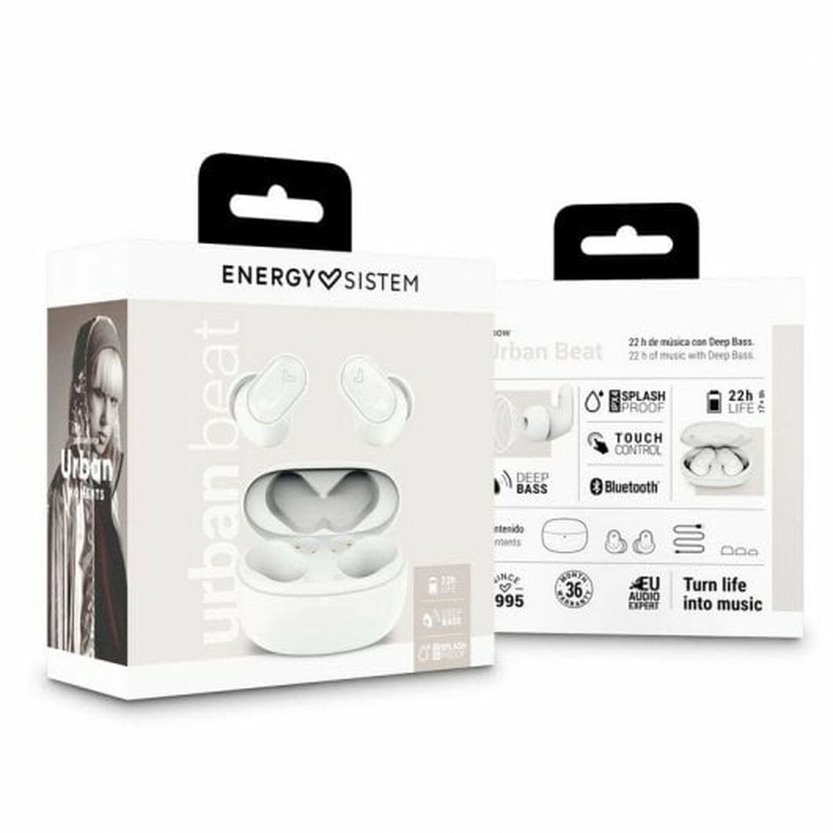Ear Bluetooth hörlurar Energy Sistem Urban Beat Vit - 3
