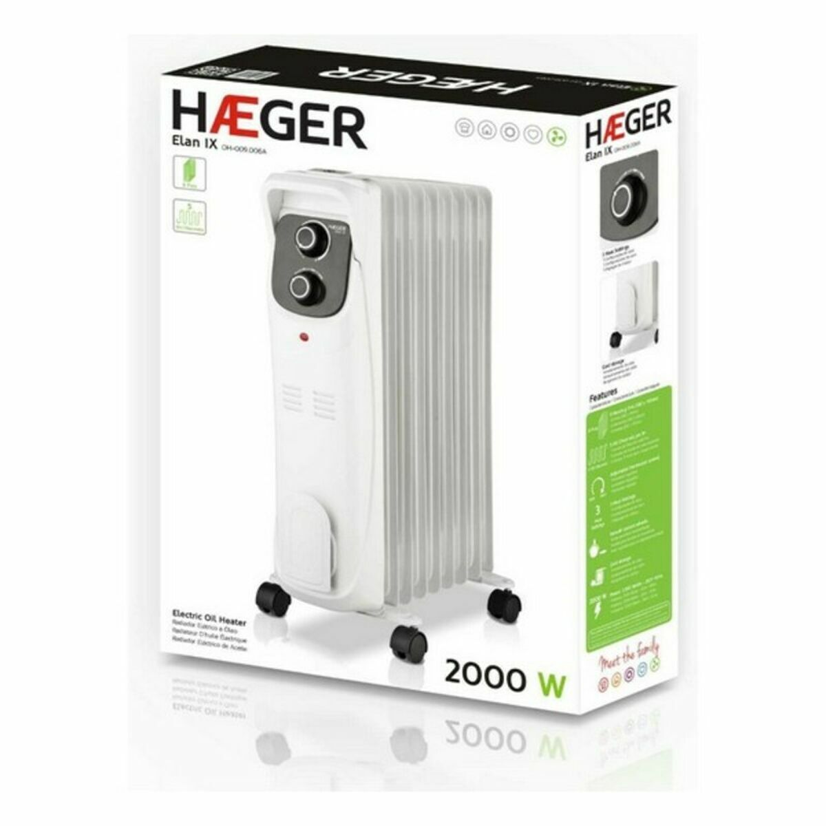 Oljeelement (9 ribbor) Haeger OH-009.006A 2000 W Vit - 2