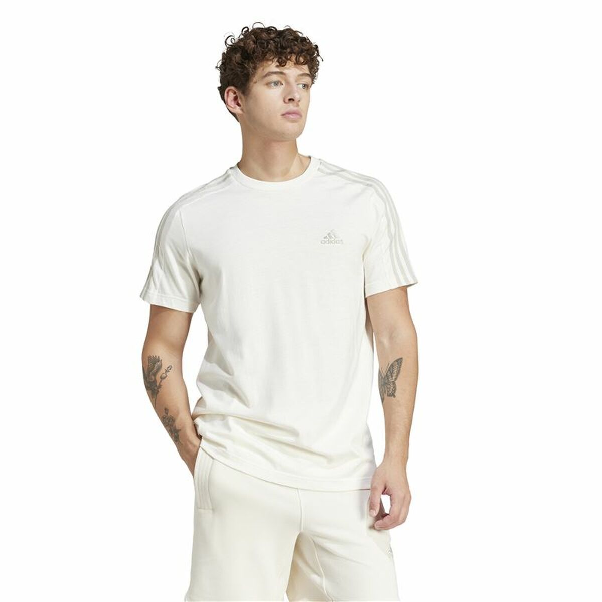 T-shirt med kortärm Herr Adidas Essentials 3 Bandas Vit L - 2