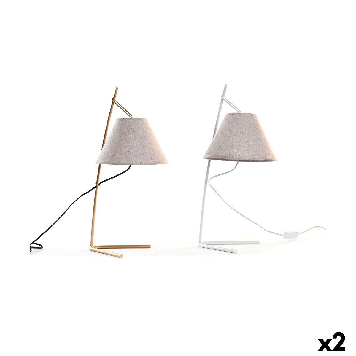 Bordslampa DKD Home Decor Gyllene Metall linne Vit 50 W Modern (25 x 31 x 57 cm) (2 antal) - 4