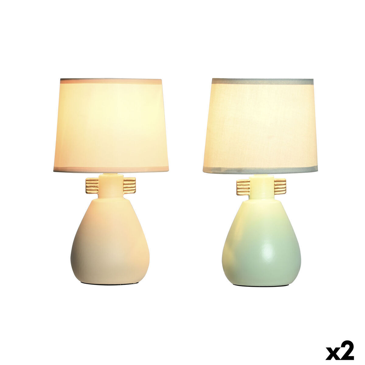 Bordslampa DKD Home Decor Tyg Polyester Grön Kräm Stengods 220 V 40 W (2 antal) (16 x 16 x 27 cm) - 4
