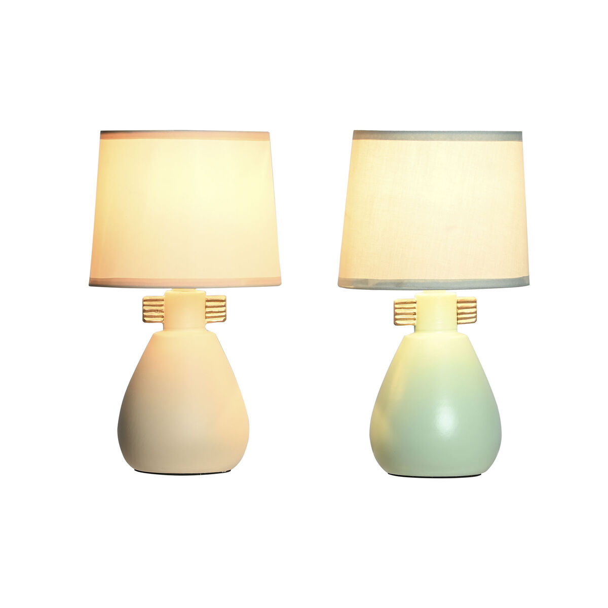 Bordslampa DKD Home Decor Tyg Polyester Grön Kräm Stengods 220 V 40 W (2 antal) (16 x 16 x 27 cm)