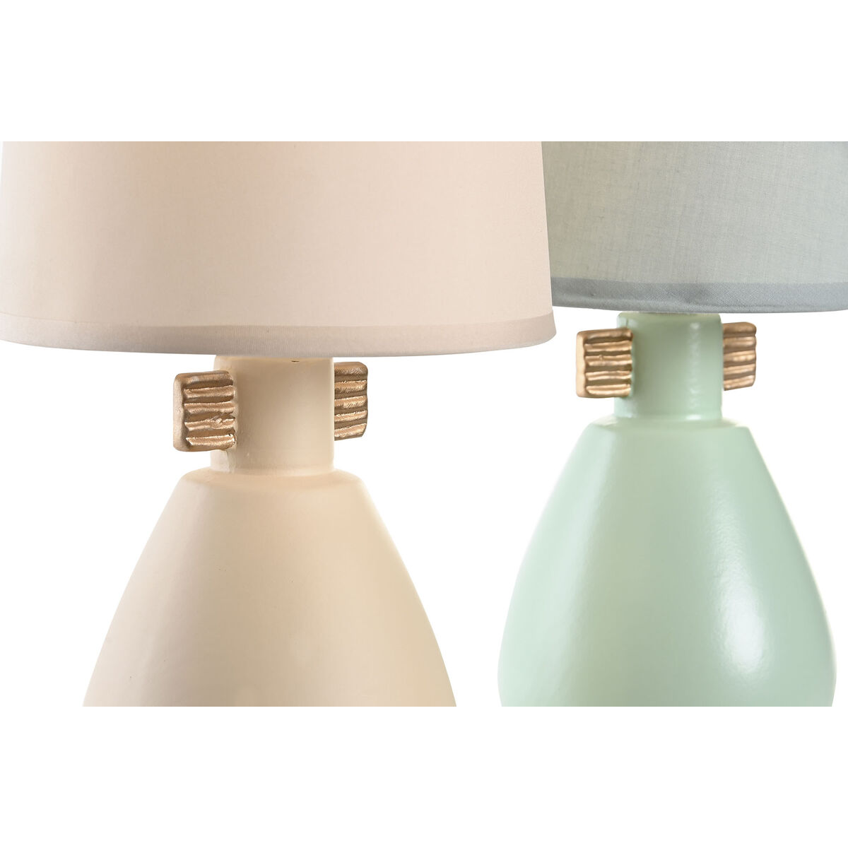 Bordslampa DKD Home Decor Tyg Polyester Grön Kräm Stengods 220 V 40 W (2 antal) (16 x 16 x 27 cm) - 3