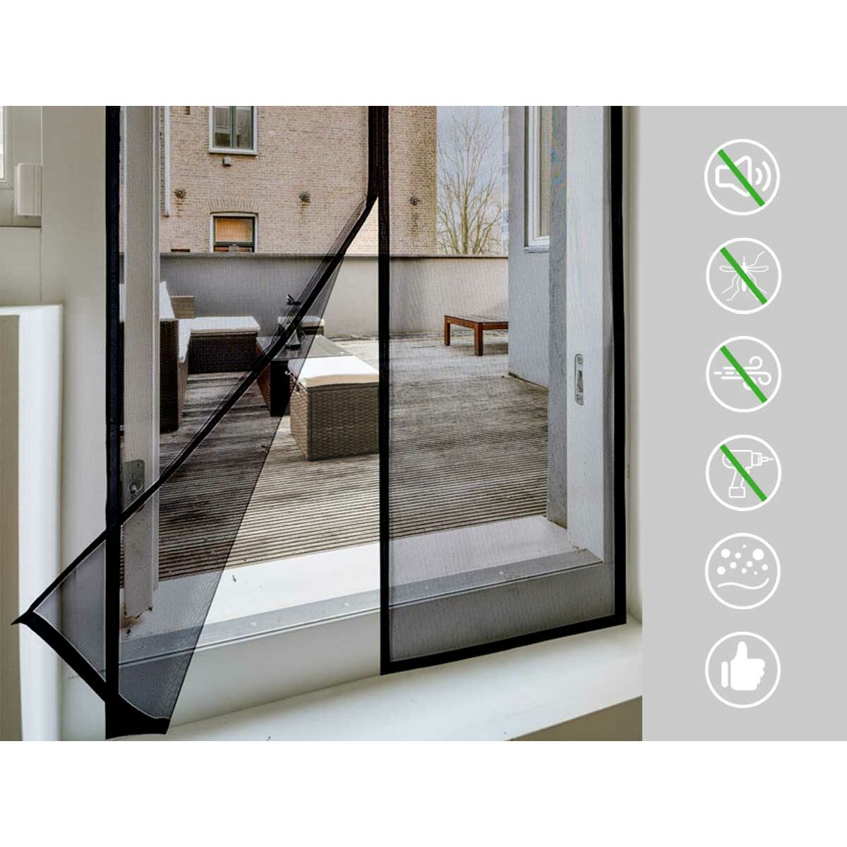 Myggnät Kipit Svart Polyester Magnet 90 x 210 cm (12 antal) - 2