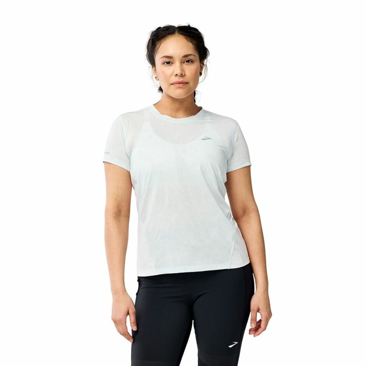 T-shirt med kortärm Herr Brooks Sprint Free Sleeve Vit Ljusblå - 2