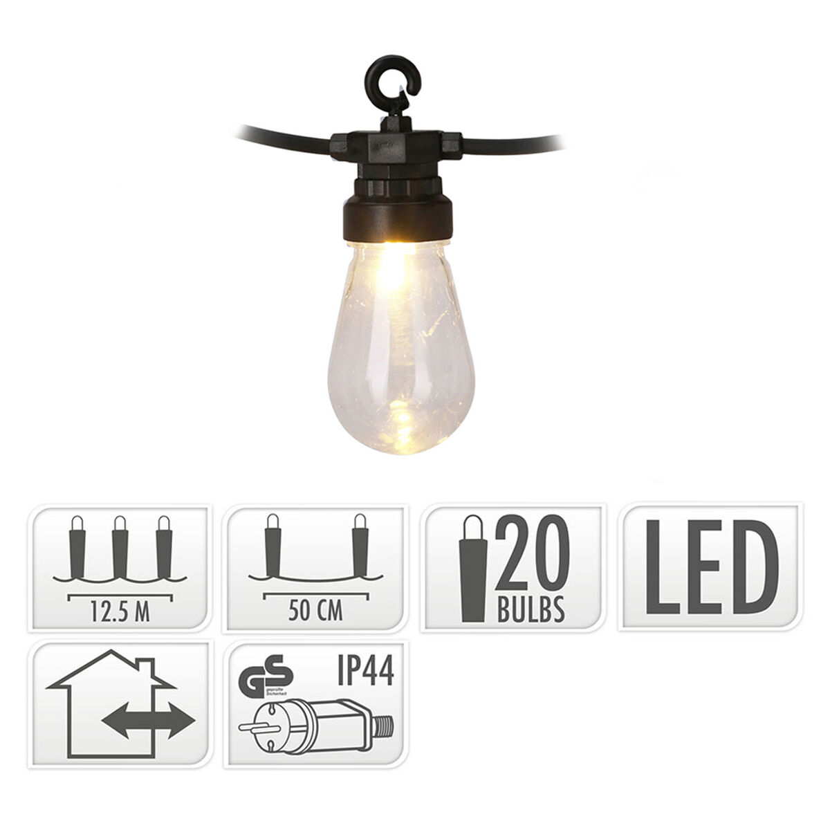 Bollkrans med LED Party Lighting Vintage Varmvit 12,5 m - 2