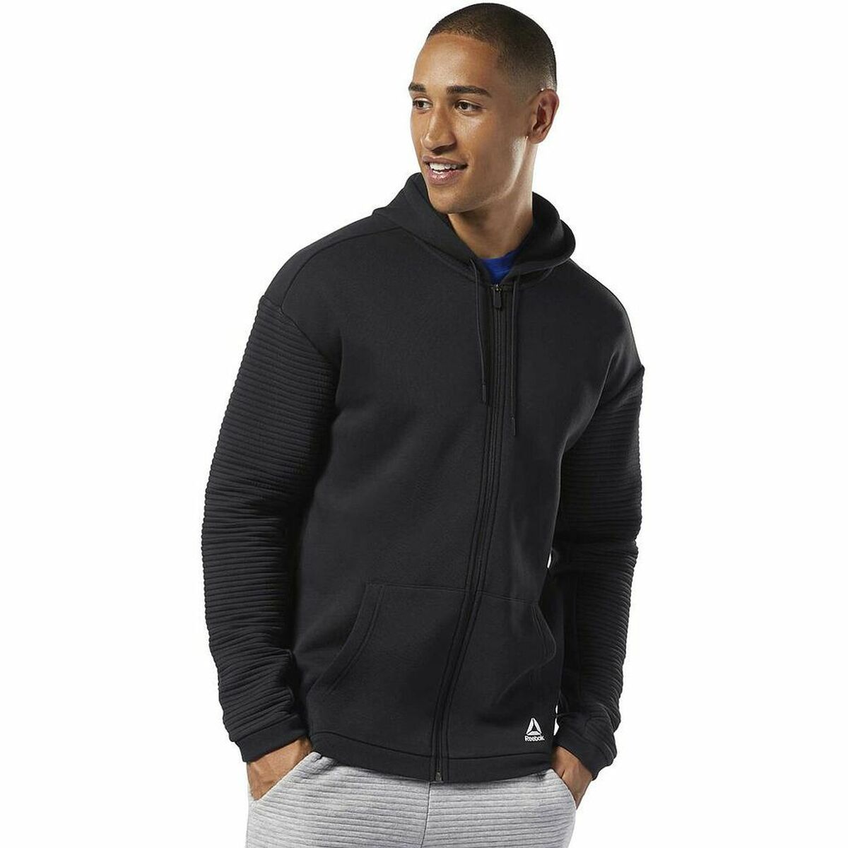 Tröja med huva och blixtlås Reebok WOR FLEECE FZ HOOD EC0900 Svart - 6