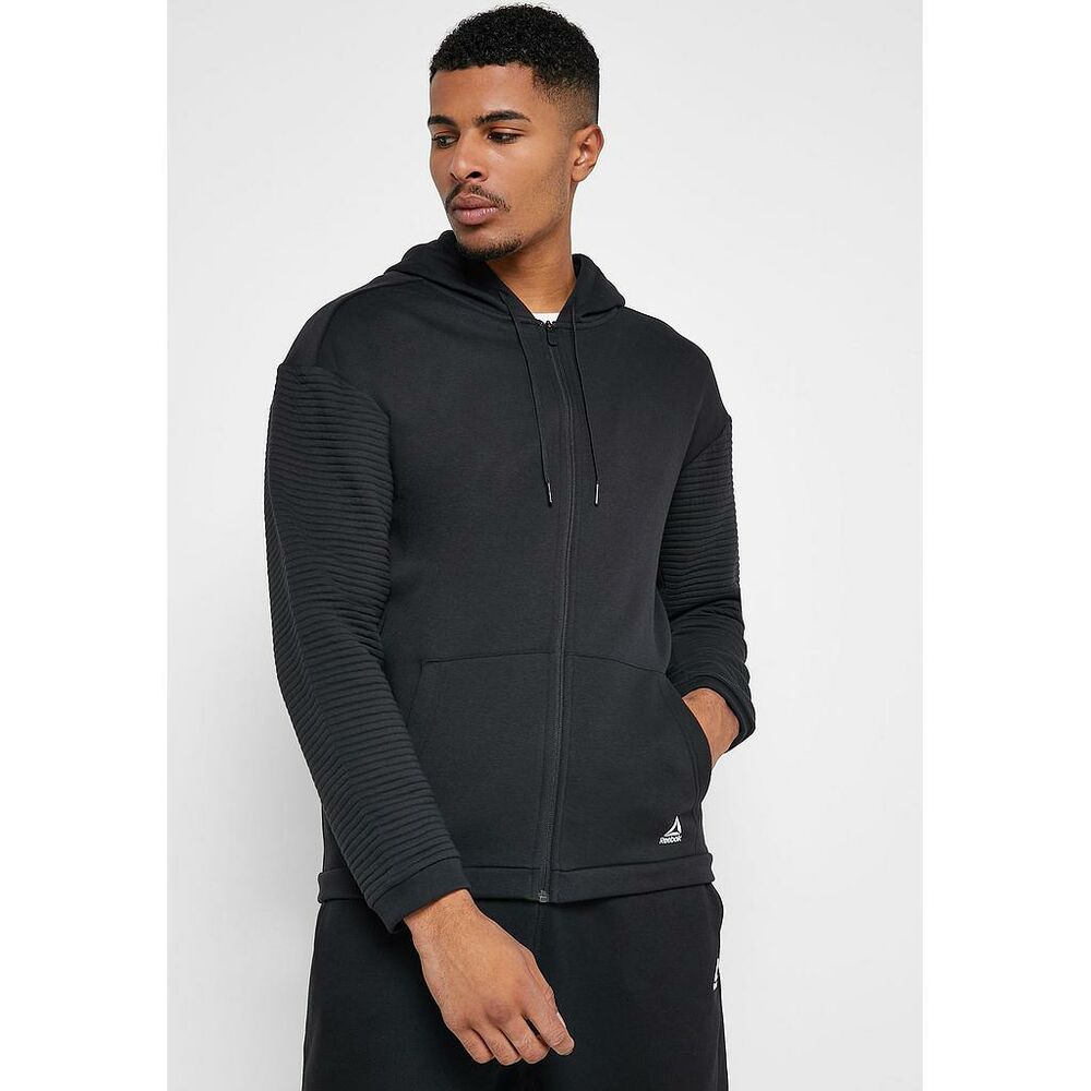 Tröja med huva och blixtlås Reebok WOR FLEECE FZ HOOD EC0900 Svart - 5