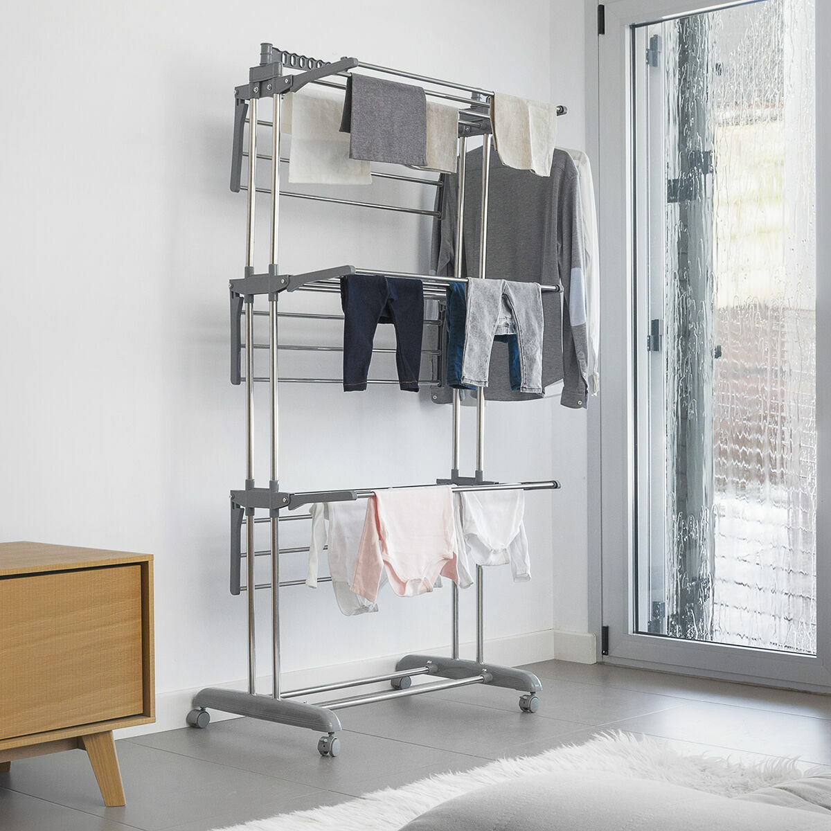 Vertikalt hopfällbart torkställ med hjul Folver InnovaGoods   24 Stänger Metall (Renoverade B) - 19