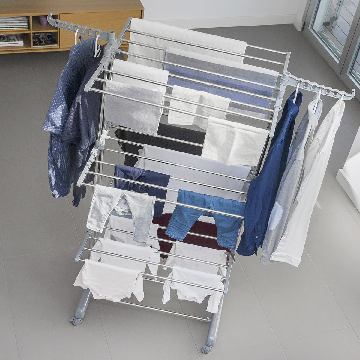 Vertikalt hopfällbart torkställ med hjul Folver InnovaGoods   24 Stänger Metall (Renoverade B) - 18