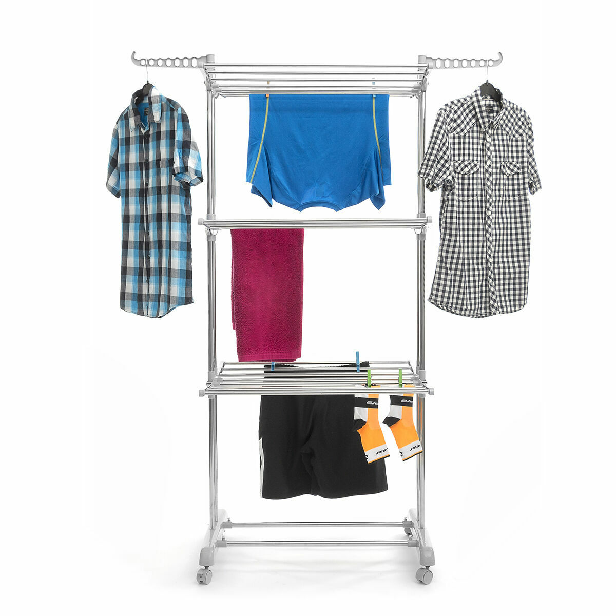Vertikalt hopfällbart torkställ med hjul Folver InnovaGoods   24 Stänger Metall (Renoverade B) - 16