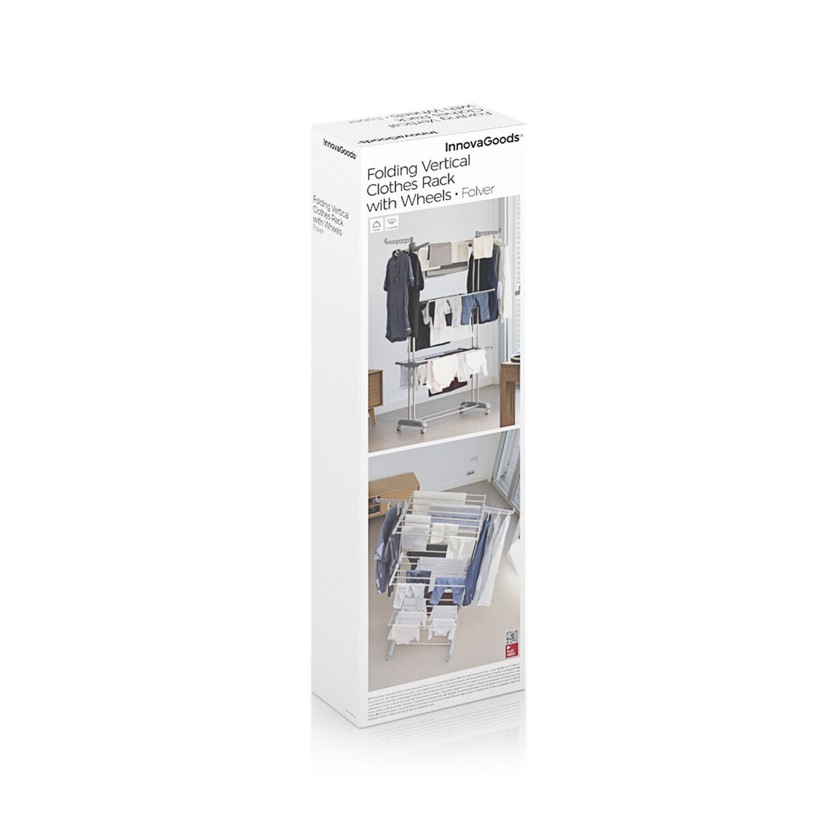 Vertikalt hopfällbart torkställ med hjul Folver InnovaGoods   24 Stänger Metall (Renoverade B) - 4