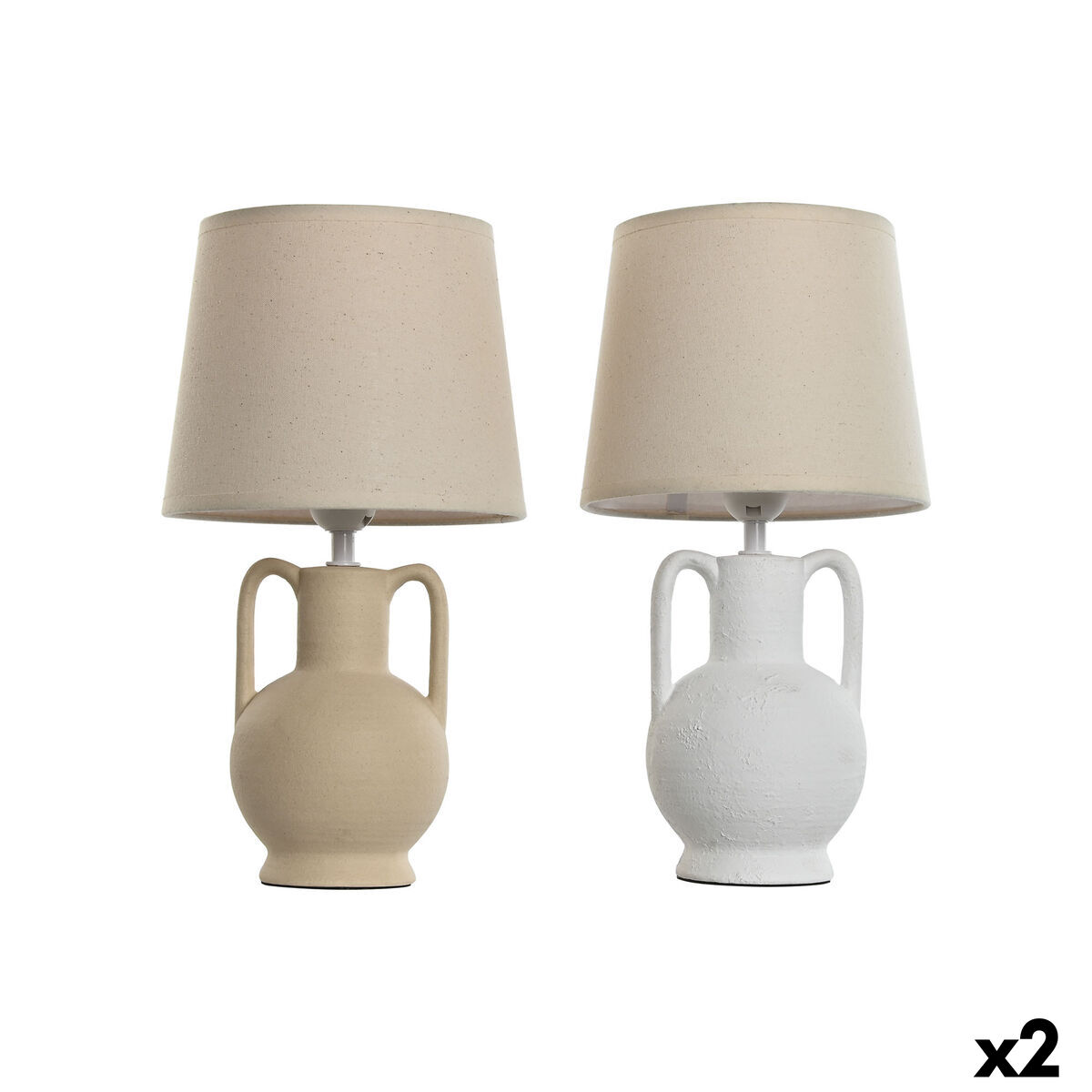 Bordslampa Home ESPRIT Vit Beige Keramik 50 W 220 V (2 antal) - 4