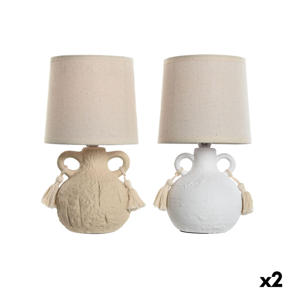 Bordslampa Home ESPRIT Vit Beige Keramik 220 V 15 x 15 x 28 cm (2 antal) - 4