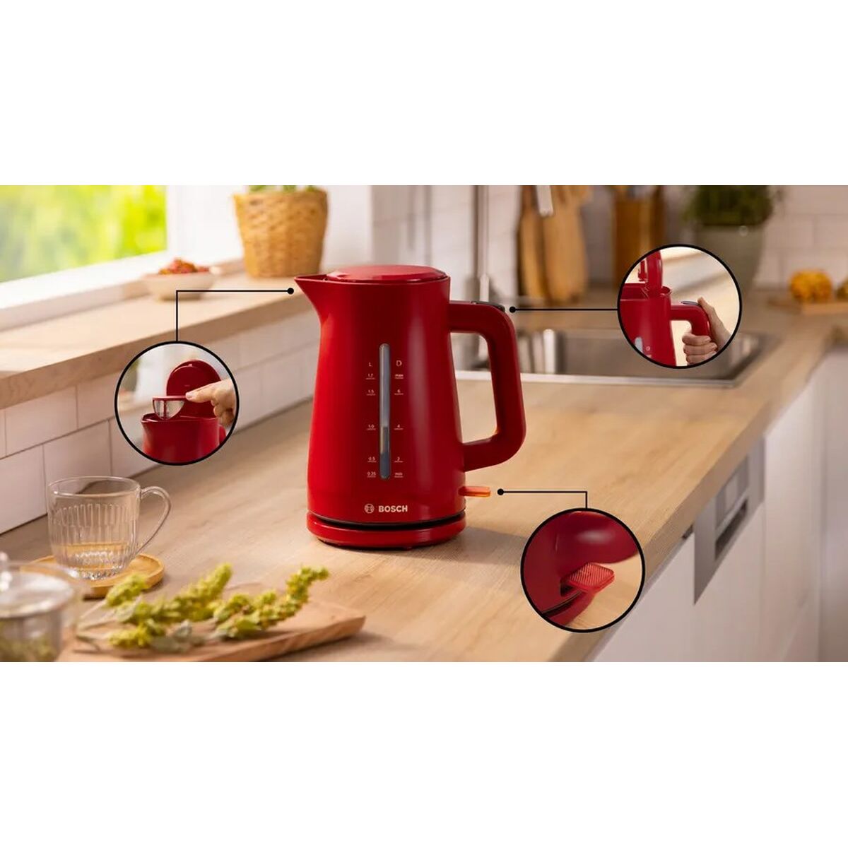 Vattenkokare BOSCH TWK 3M124 Röd Plast 2400 W 1,7 L - 2