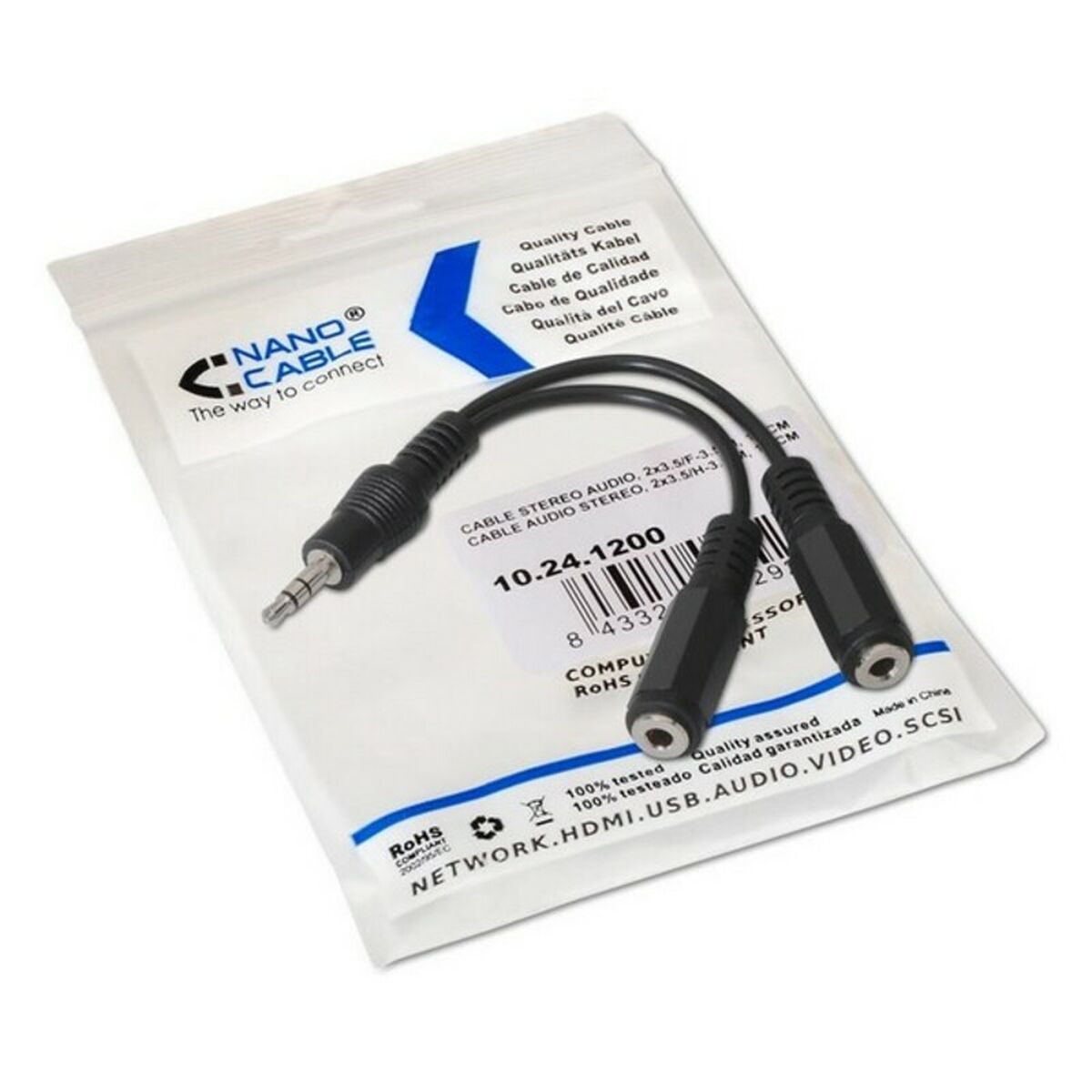 Ljudkabel Jack (3,5 mm) Förgrenare NANOCABLE 15 cm Svart 15 cm - 2