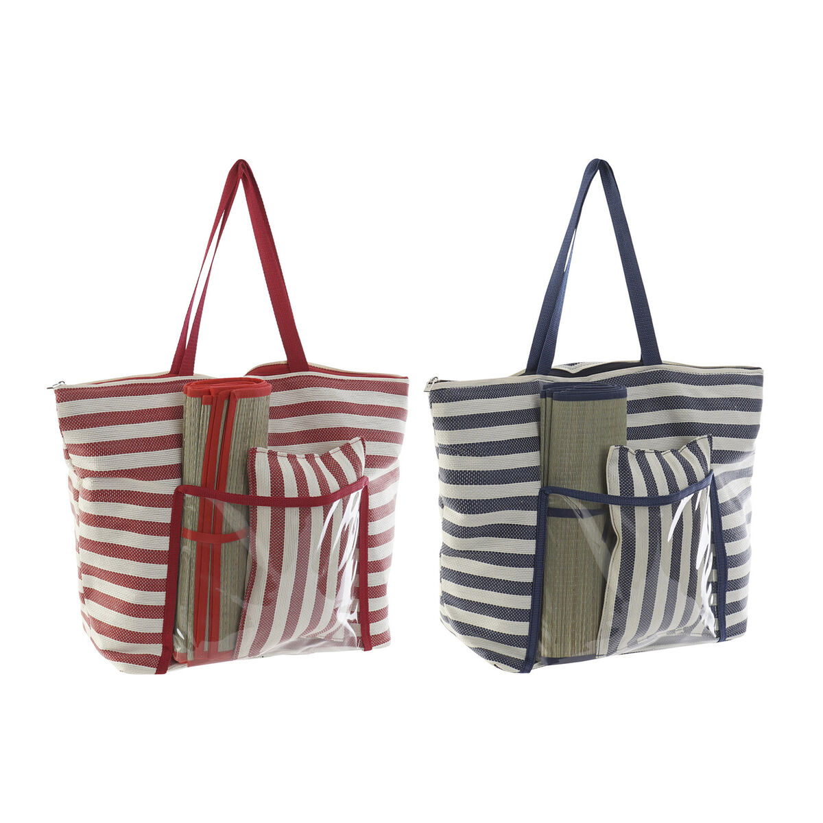 Strandväska DKD Home Decor 55 x 17 x 35 cm Kanvas Röd Blå PVC (2 antal) - 9