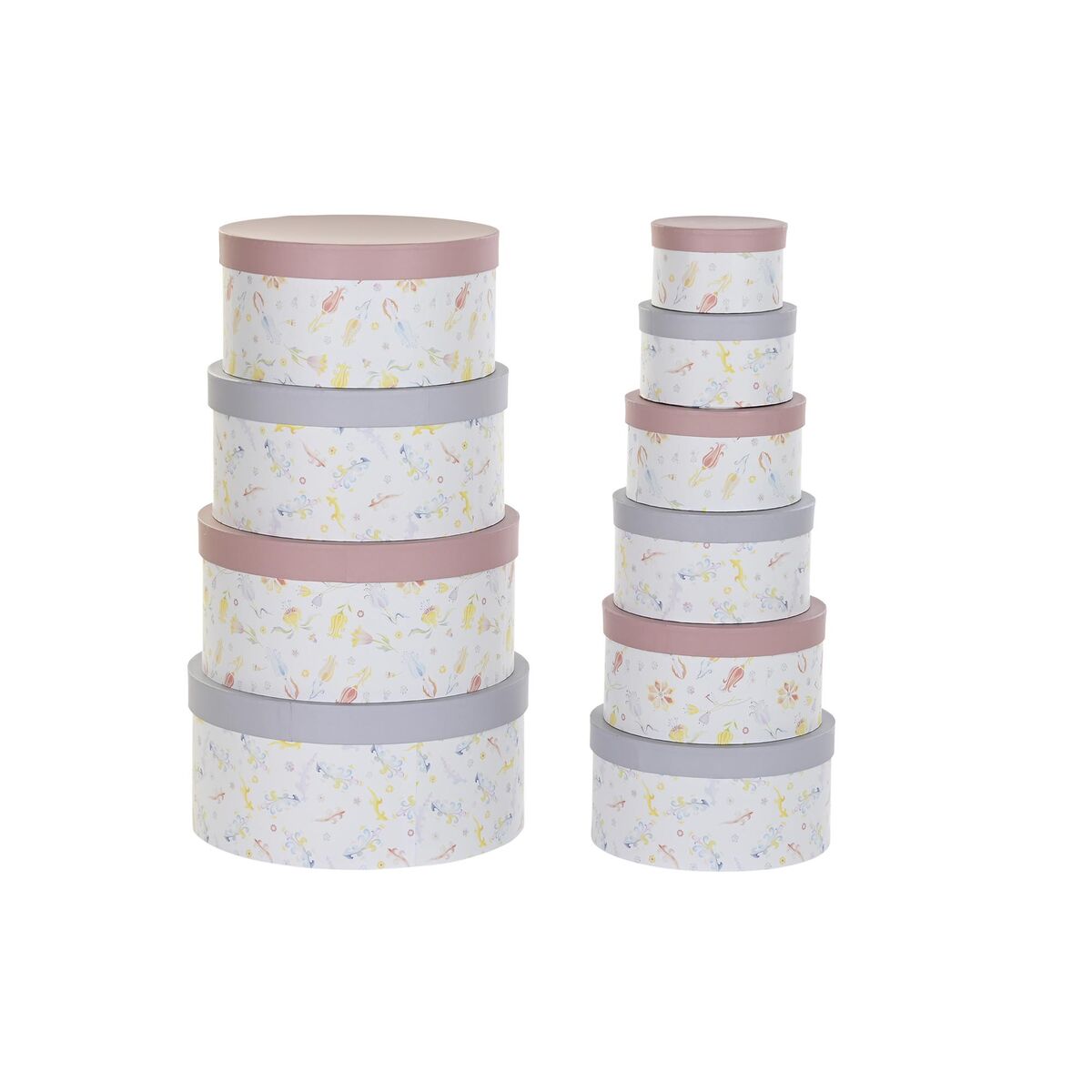 Set med stapelbara förvaringslådor DKD Home Decor Virágok Ränder Blå Lila Vit Multicolour Papp (37,5 x 37,5 x 18 cm) - 4