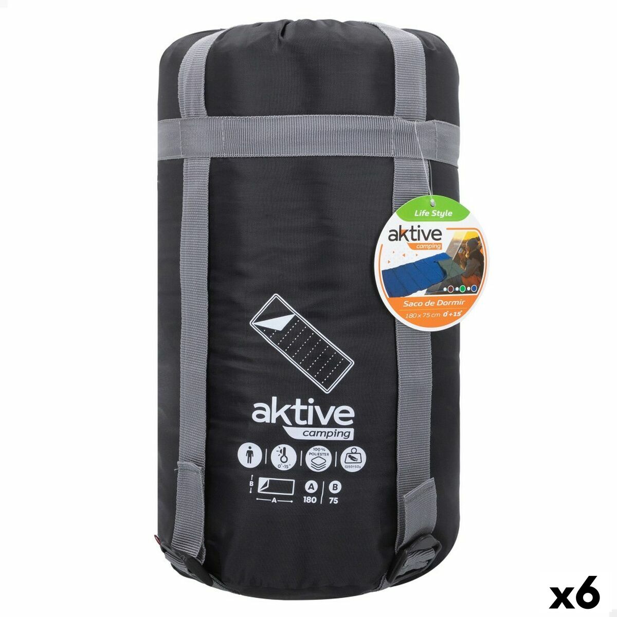 Sovsäck Aktive Polyester 170T 180 x 1,5 x 75 cm 6 antal