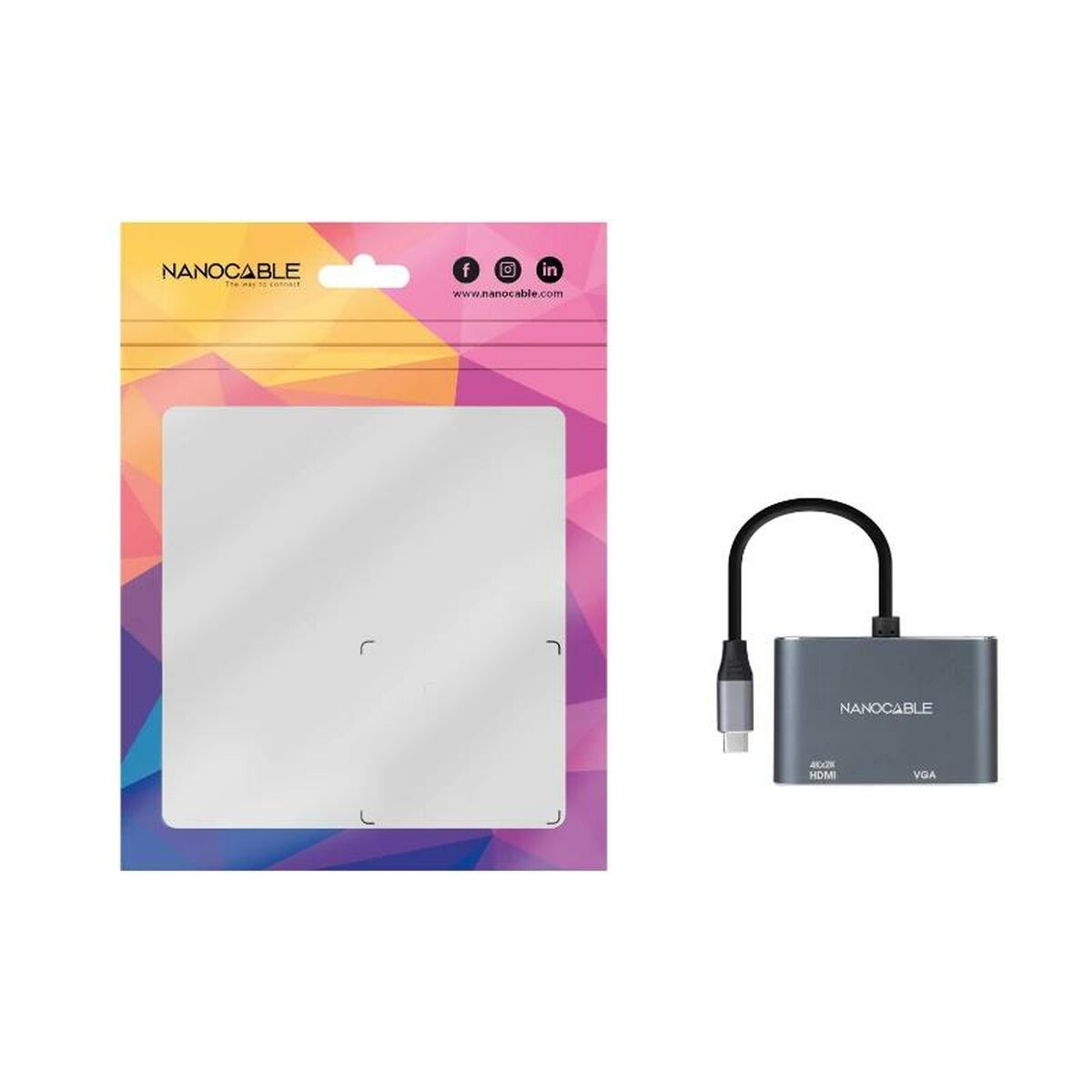 USB C till VGA/HDMI Adapter NANOCABLE 10.16.4303 4K Ultra HD - 3