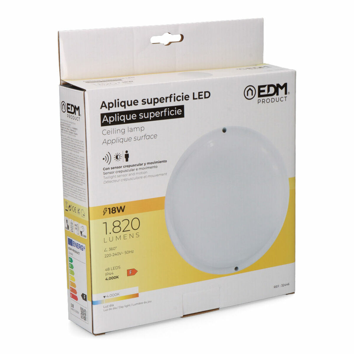 Vägglykta EDM 32446 Vit Plast F 18 W 120 W 1820 Lm Rörelsesensor Ljussensor Rund (4000 K) - 3