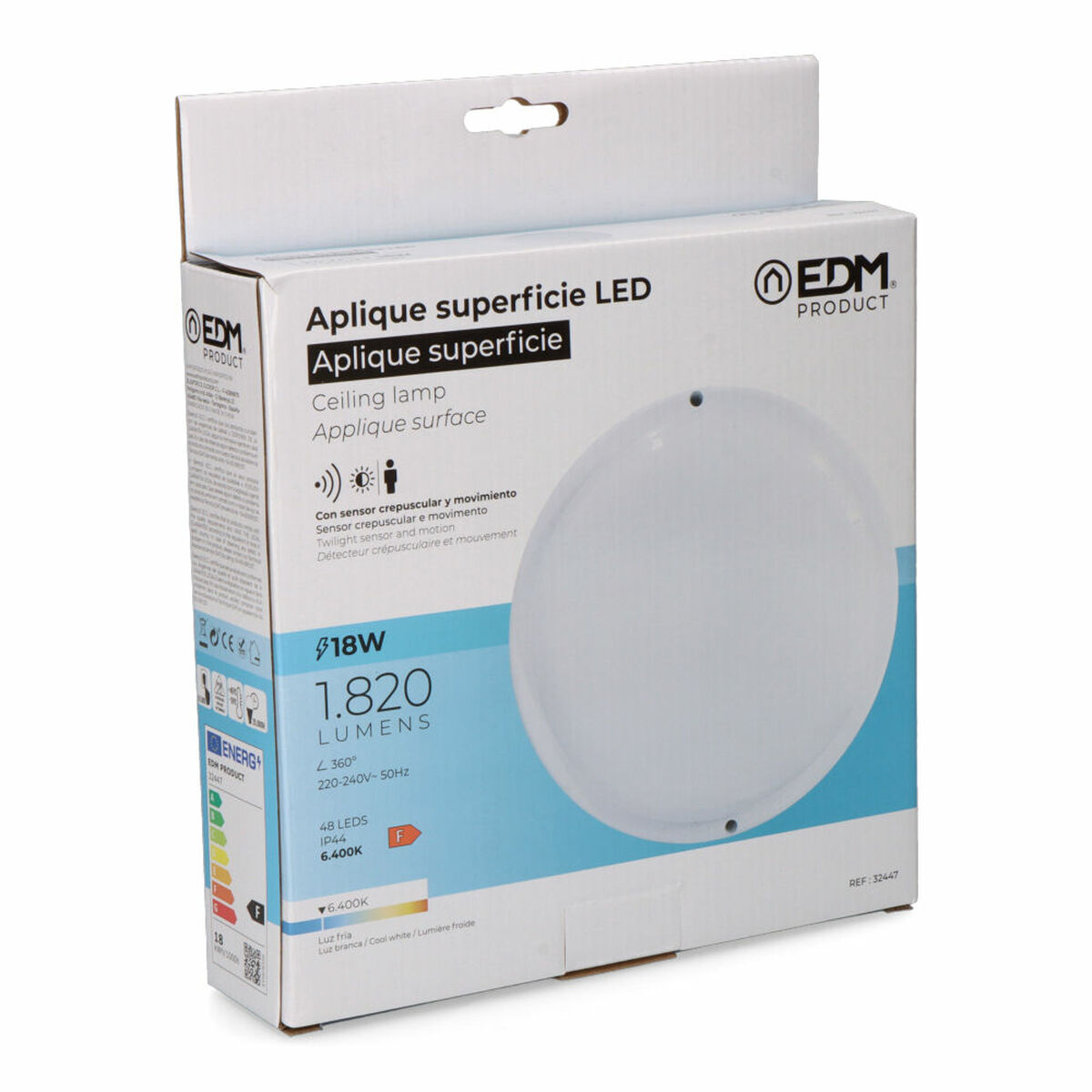 Vägglykta EDM 32447 Vit Plast F 18 W 120 W 1820 Lm Rörelsesensor Ljussensor Rund (6400 K) - 3