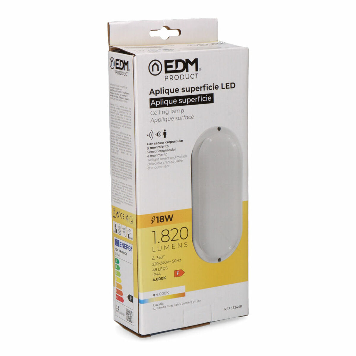 Vägglykta EDM 32448 Vit Plast F 18 W 120 W 1820 Lm Rörelsesensor Ljussensor Avlång (4000 K) - 3
