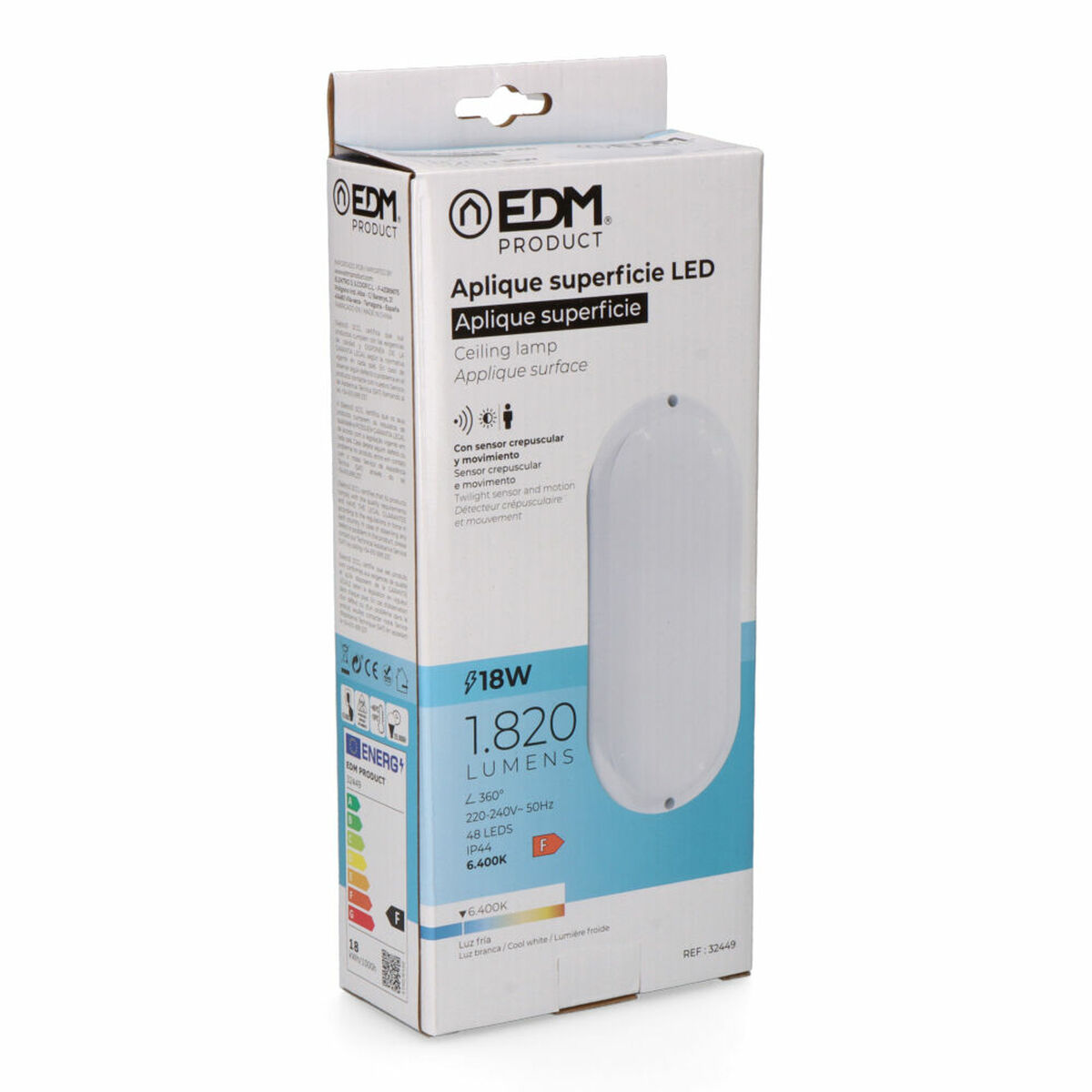 Vägglykta EDM 32449 Vit Plast F 18 W 120 W 1820 Lm Rörelsesensor Ljussensor Avlång (6400 K) - 3