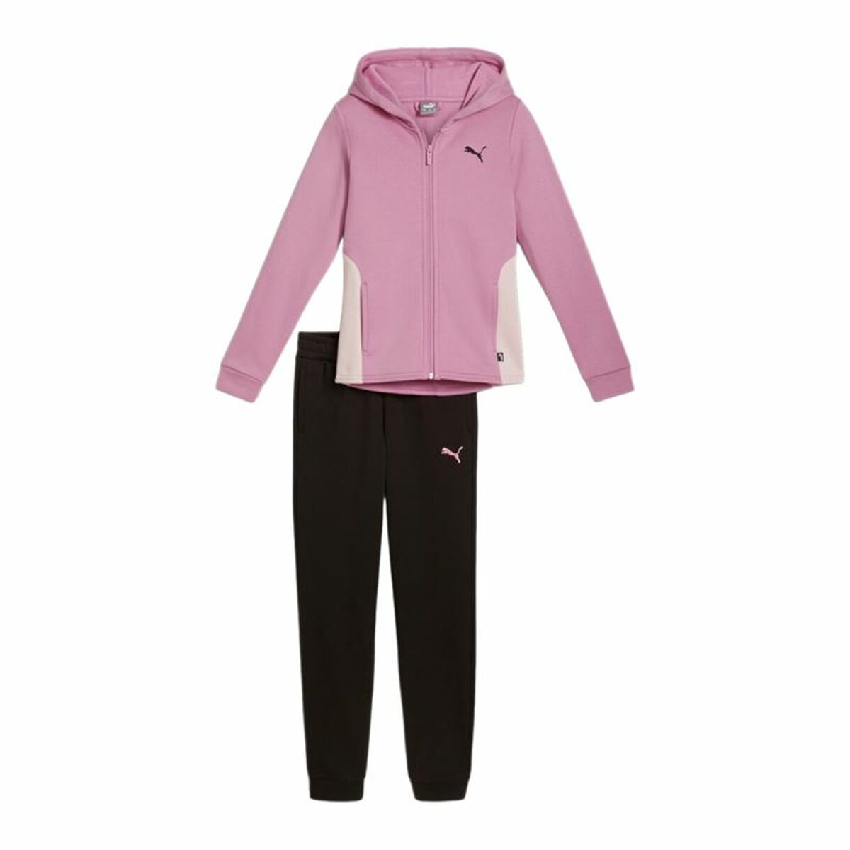 Träningsoverall, Barn Puma Hooded Sweat Suit Fleece Cl Svart Rosa 2 Delar