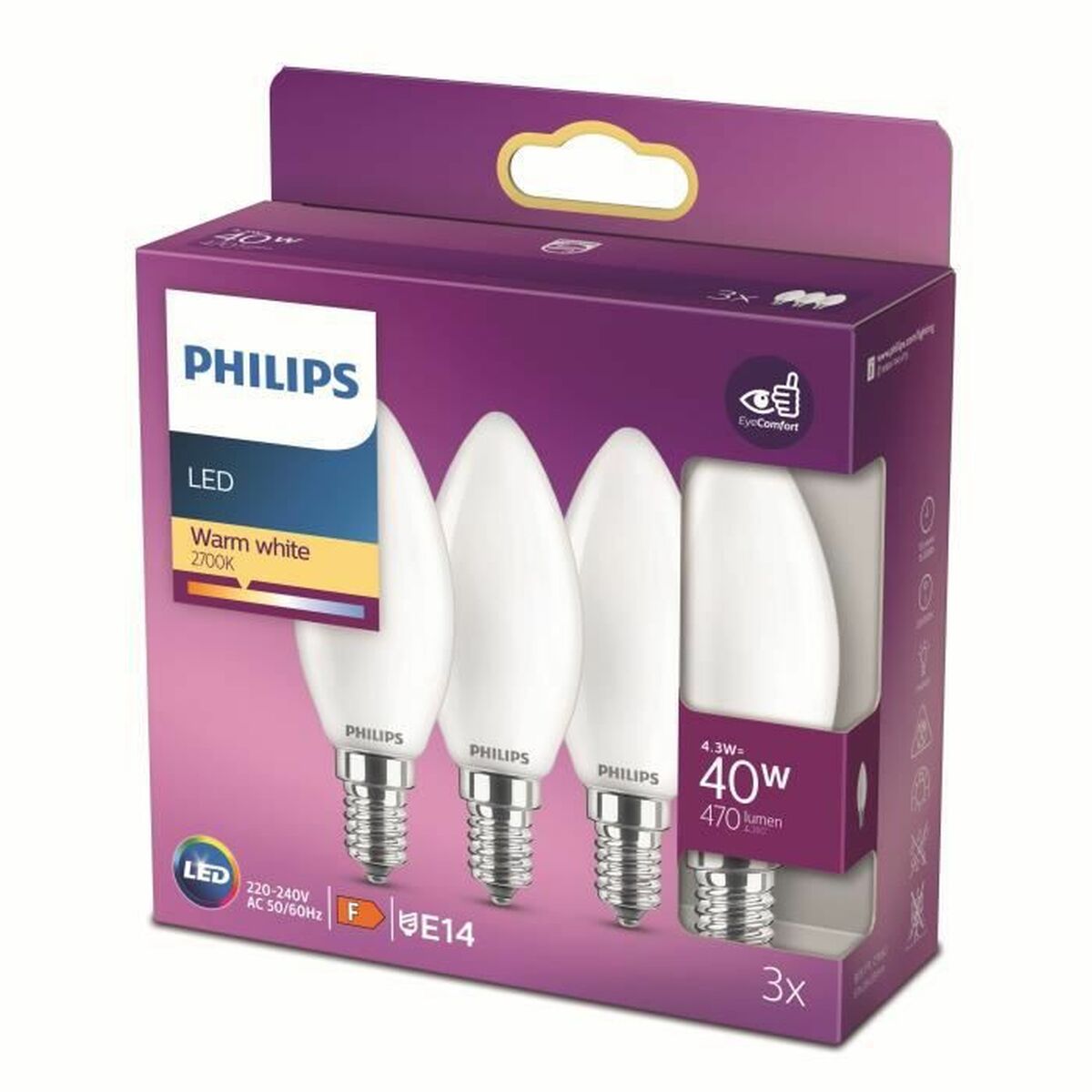 LED-lampa Philips 8719514272170 40 W F E14 (2700 K) (3 antal) - 3