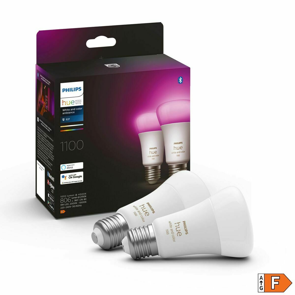 Smart-Lampa Philips Pack de 2 E27 Vit F 9 W E27 806 lm (6500 K) - 2