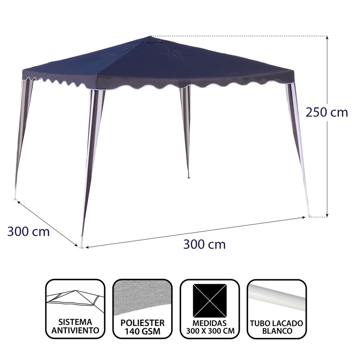 Pergola Gazebo Polyester Stål 300 x 300 x 245 cm - 4