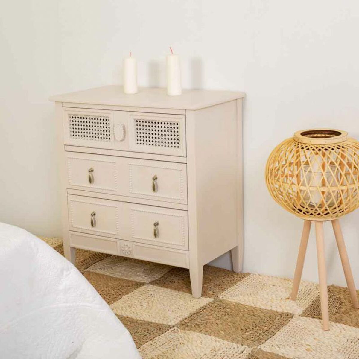 Kommod Alexandra House Living Grå Rosa Rattan Granträ Trä MDF 36 x 70 x 65 cm - 3