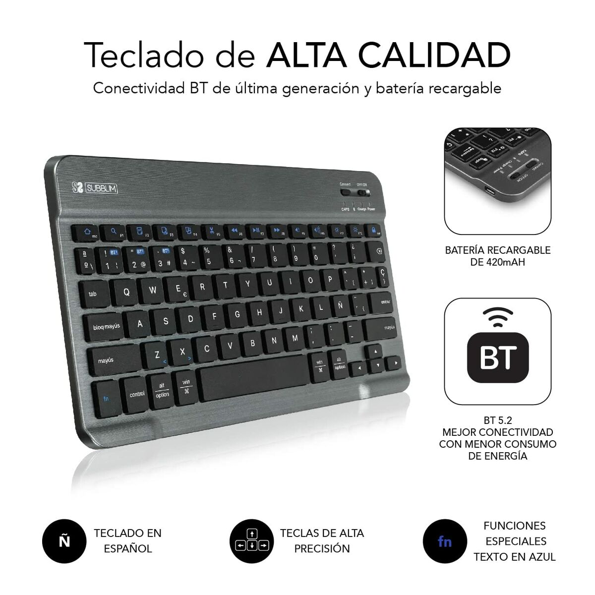 Väska till Läsplatta och Tangentbord Subblim SUBKT3BTS055 Svart Qwerty Spanska QWERTY - 7