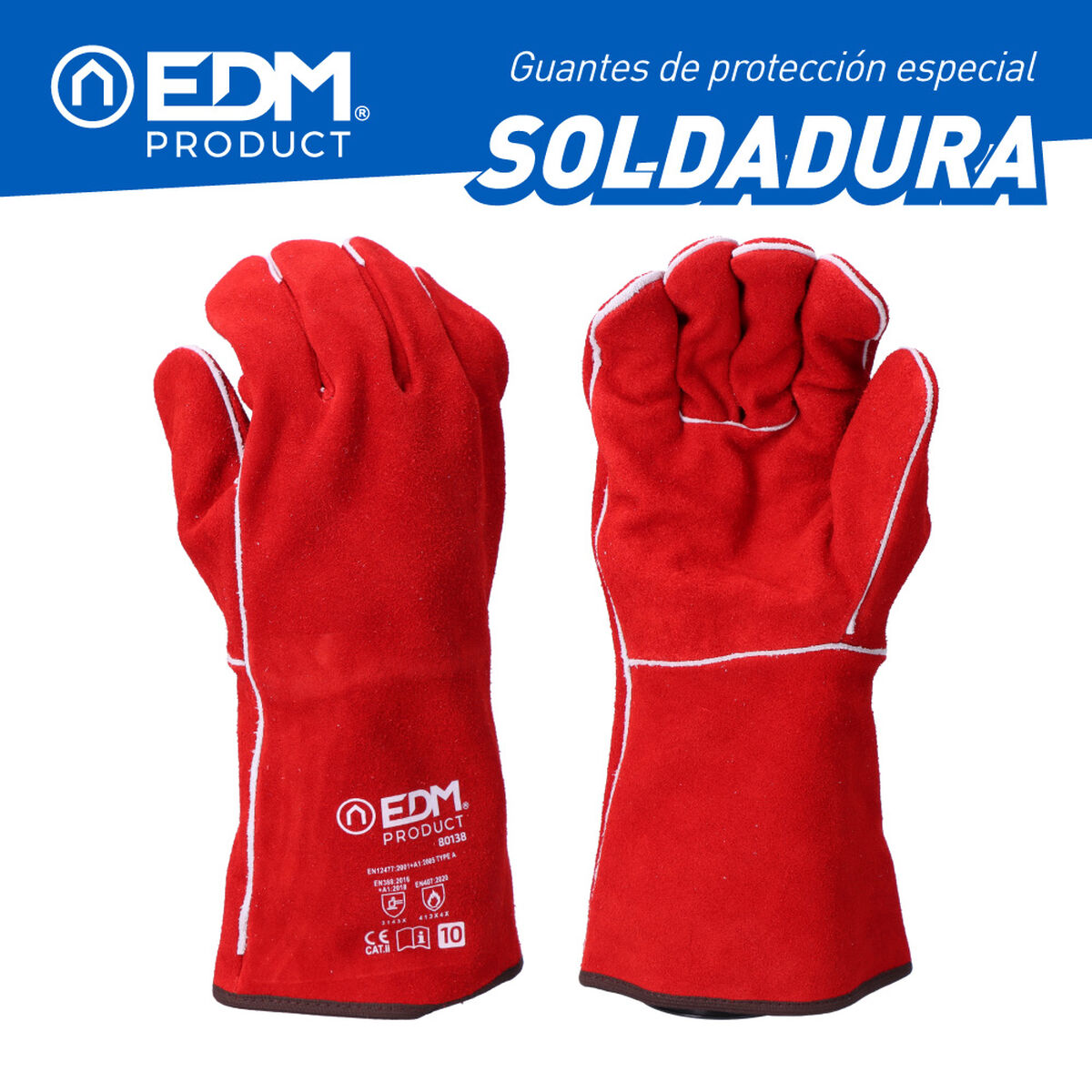 Arbetshandskar EDM Röd Kevlar Bomull Mockaskinn Svetsare - 7