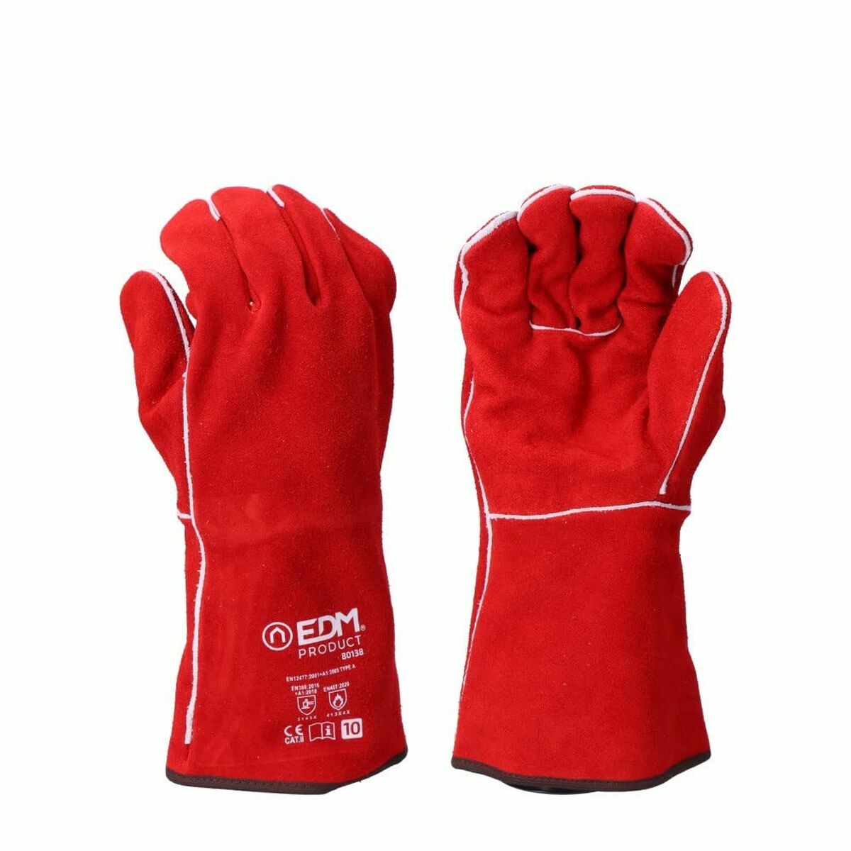 Arbetshandskar EDM Röd Kevlar Bomull Mockaskinn Svetsare - 2