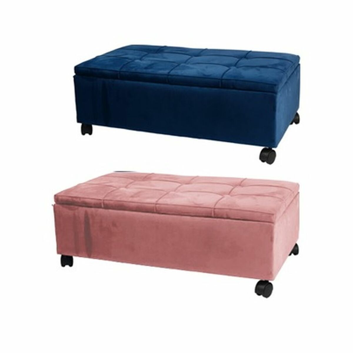 Sittpall DKD Home Decor   Rosa Polyester Sammet Marinblå Poppel (70 x 39,5 x 24,5 cm) (2 antal)