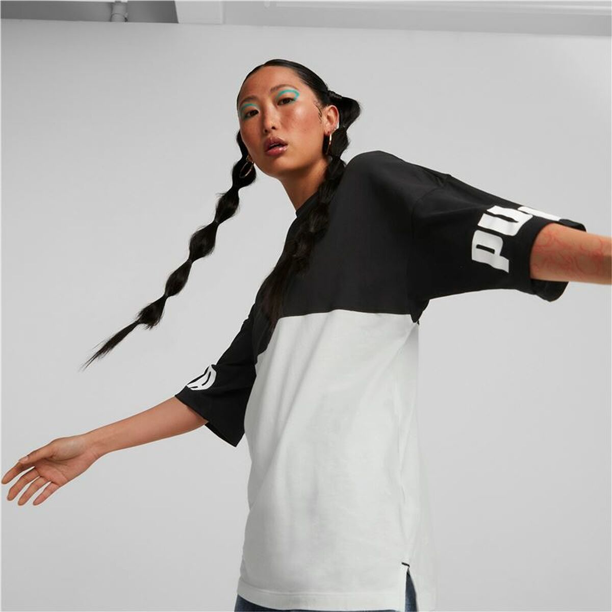 T-shirt med kortärm Dam Puma Power Colorblock Vit Svart - 6
