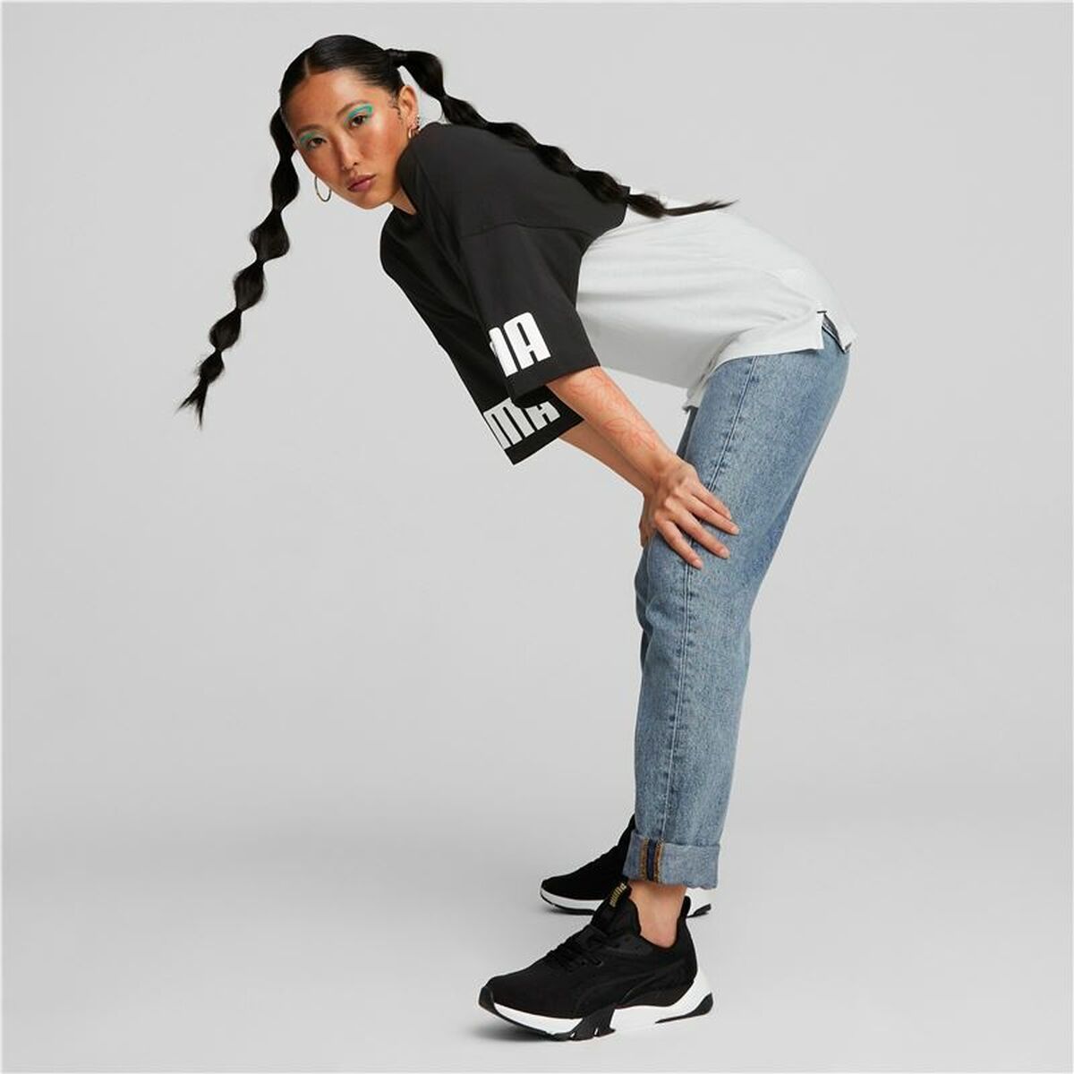 T-shirt med kortärm Dam Puma Power Colorblock Vit Svart - 4