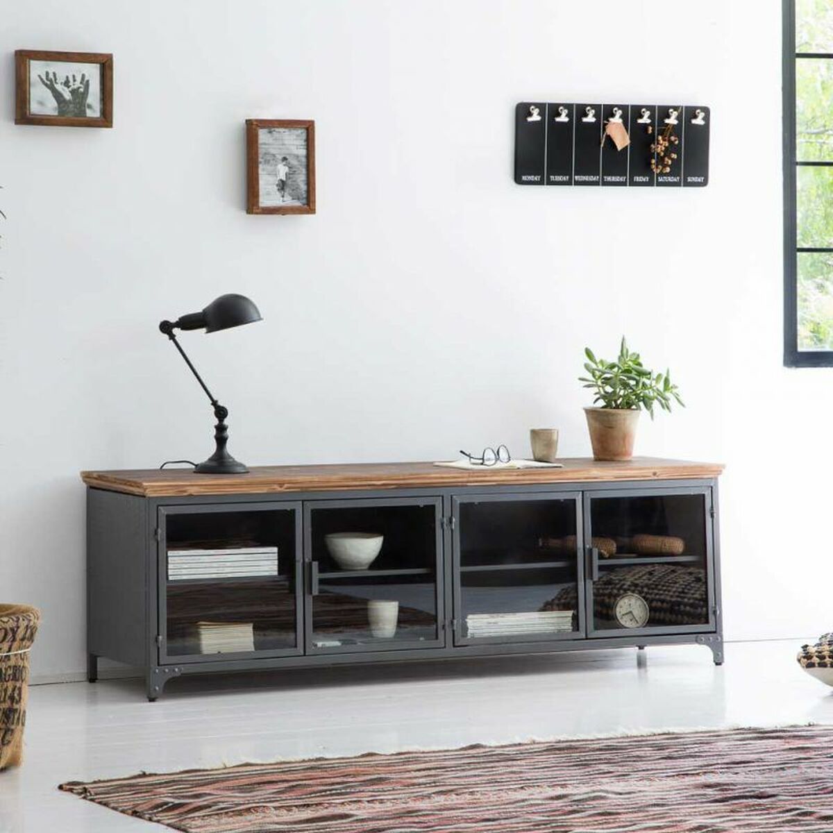 Flerfunktionslådor Alexandra House Living Brun Grå Trä Metall Glas 41 x 50 x 161 cm - 2