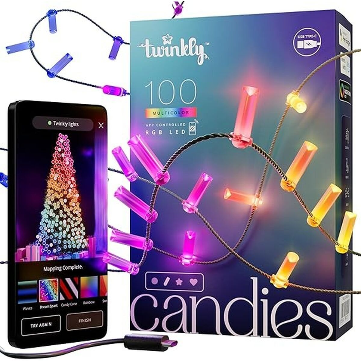 LED-krans Twinkly TWKC100RGB-G Jul 10 W Multicolour - 2