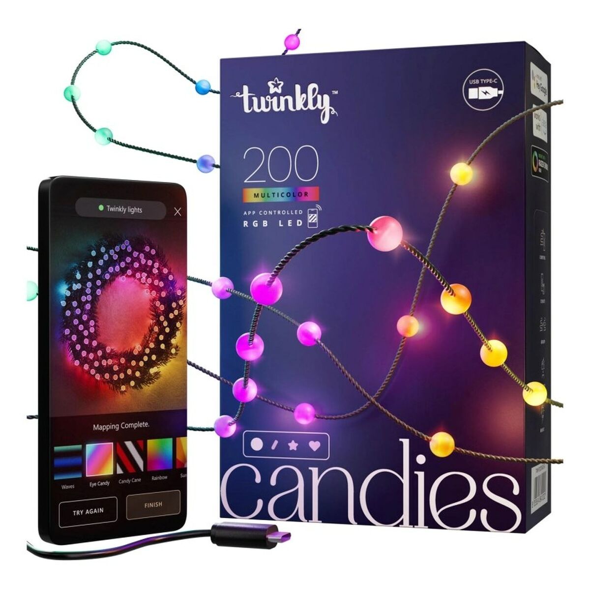 LED-krans Twinkly TWKP200RGB-G Jul 10 W Multicolour