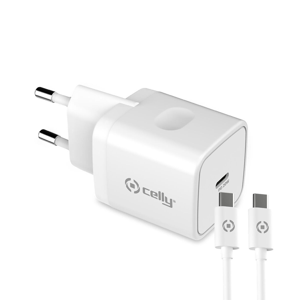 Väggladdare + USB C kabel Celly Vit 20 W
