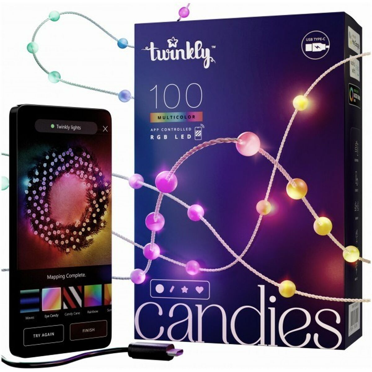 LED-krans Twinkly TWKP100RGB-T Jul 10 W Multicolour