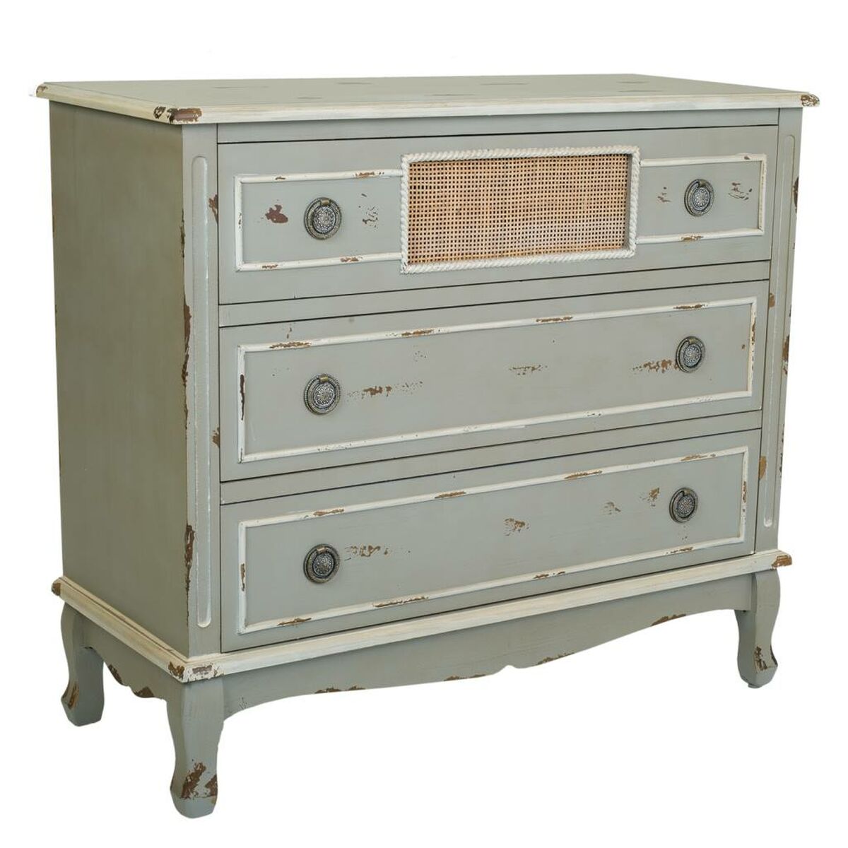 Kommod Alexandra House Living Grå Rattan Granträ Trä MDF 38 x 80 x 90 cm